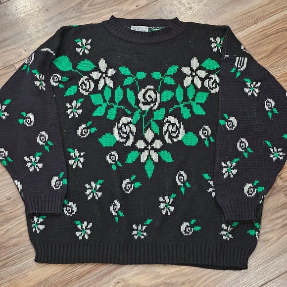 Vintage G.F.C. Women's Sweater Made in USA ‎ Black/Green/White 48" Chest - Picture 1 of 6